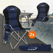 2x Campingstuhl faltbar bis 150 kg Blau mit Getränkehalterung inkl. Tragetasche Hauki