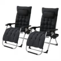 2er Set Liegestuhl Sonnenliege bis 120 kg klappbar Schwarz mit Auflagekissen und Nackenkissen Hauki