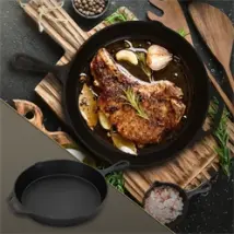 Gusseisenpfanne mit Doppelgriff & Ausgießer für Camping und Outdoor Ø31 cm Schwarz BBQ#BOSS