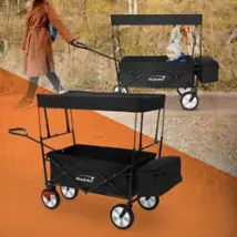 Bollerwagen faltbar mit Dach und Tasche Schwarz belastbar bis 80 kg Hauki