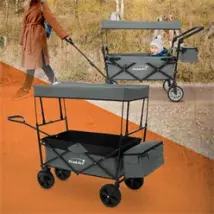 B-Ware Bollerwagen faltbar mit Dach und Tasche Grau belastbar bis 80 kg HAUKI