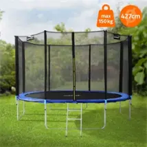 Trampolin Ø427 cm mit Sicherheitsnetz, Leiter und gepolsterten Stangen Blau bis 150kg HAUKI