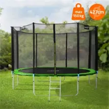 Trampolin Ø427 cm mit Sicherheitsnetz, Leiter und gepolsterten Stangen Grün bis 150kg HAUKI