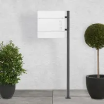Standbriefkasten mit Zeitungsfach 37 cm Weiß inkl. Ständer 120 cm hoch Anthrazit Briefkasten freistehend