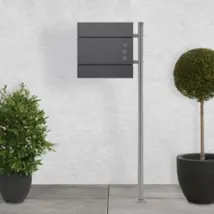 Standbriefkasten mit Zeitungsfach 37 cm Anthrazit inkl. Ständer 120 cm hoch Silber Briefkasten freistehend