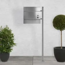 Standbriefkasten mit Zeitungsfach 37x10,5x36,5 cm Silber aus Edelstahl inkl. Ständer Silber 120cm hoch