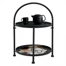 Beistelltisch mit zwei Ebenen Ø 33x45 cm Schwarz aus Metall zusammenklappbar Beisteltisch mit zwei Ebenen Ø 38x55 cm Schwarz aus Metall und Holz