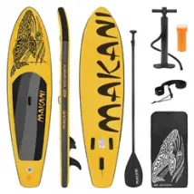 Aufblasbares Stand Up Paddle Board Makani 320x80x15 cm Gelb PVC Traglast bis 120 kg Pumpe Tragetasche Zubehör