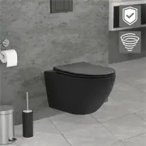 Wand-WC Hänge Toilette aus Keramik Matt Schwarz 53,5 cm lang Spülrandlos mit Nanoversiegelung & Softclose Luxebath
