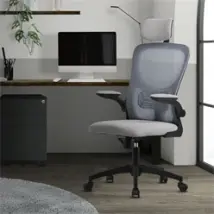 Ergonomischer Bürostuhl Grau Netzgewebe mit verstellbarer Kopfstütze und Rollen ML-Design