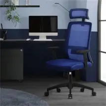 Ergonomischer Bürostuhl Navy-Blau Netzgewebe mit verstellbaren Armlehnen und Kopfstütze ML-Design
