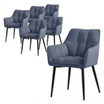 Esszimmerstuhl 6er Set Blau aus Frotteestoff mit dickem gepolsterter Sitz ML-Design