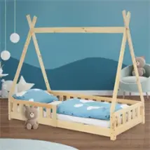 Kinderbett Tipi 80x160 cm aus Kiefernholz mit Rausfallschutz und Lattenrost Holzbett ML-Design