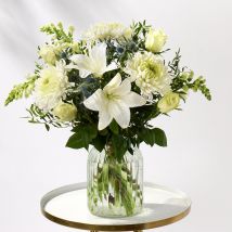 Calming Beauty | 50% Extra Flowers | White Flowers | Roses, Snapdragons, Alstroemeria, Lily & Tanacetum | Next Day Flower Delivery | Flowers By Post - Flying Flowers