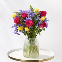 Jewelled Joy | 50% Extra Flowers | Spring Flowers | Blue Iris, Yellow Tulips & Solidago | Next Day Flower Delivery | Flowers By Post - Flying Flowers