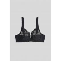 Soutien-gorge avec armatures et larges bretelles en microfibre et dentelle - Noir - 105D - Femme - Monoprix