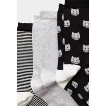 Lot de 3 paires de chaussettes à motifs chat - Noir - Unique - Femme - Monoprix Femme