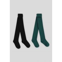 Lot de 2 paires de collants contenant du coton bio - Vert foncé - 35-38 - Enfant - Monoprix Kids