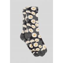 Paire de chaussettes fantaisie à fleurs en coton - Gris - Unique - Femme - Monoprix