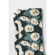 Paire de chaussettes fantaisie à fleurs en coton - Vert foncé - Unique - Femme - Monoprix