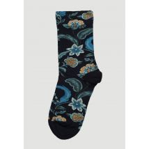 Paire de chaussettes fantaisie à fleurs en coton - Bleu foncé - Unique - Femme - Monoprix