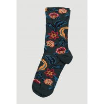 Paire de chaussettes fantaisie à fleurs en coton - Vert foncé - Unique - Femme - Monoprix