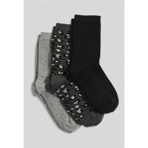 Lot de 3 paires de chaussettes fantaisie à motifs léopard en coton - Gris - Unique - Femme - Monoprix Femme