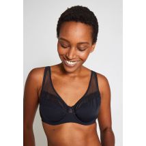 Soutien-gorge emboitant en microfibre et dentelle - Noir - 100D - Femme - Monoprix