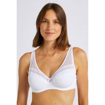 Soutien-gorge emboitant en microfibre et dentelle - Blanc - 105D - Femme - Monoprix
