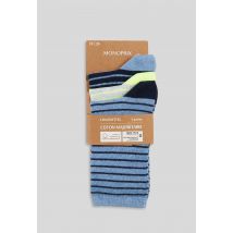 Lot de 3 paires de chaussettes à motifs rayés contenant du coton bio - Bleu - 36-40 - Enfant - Monoprix