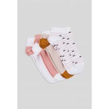 Lot de 4 paires de mini-socquettes fantaisie en coton - Beige Ecru - Unique - Femme - Monoprix Femme
