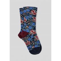 Paire de chaussettes fantaisie à motifs fleurs en coton - Bleu foncé - Unique - Femme - Monoprix Femme