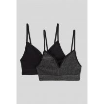 Lot de 2 brassières sans coutures avec fils métallisés - Noir - M - Femme - Monoprix