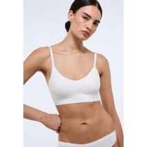 Brassière confort col rond en microfibre avec coques amovibles - Beige Ecru - L - Femme - Monoprix