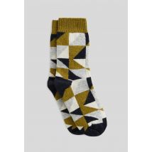 Paire de chaussettes fantaisie géométrique contenant du cachemire monoprix - Vert foncé - Unique - Femme - Monoprix