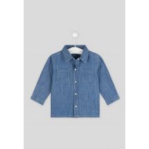 Bout'chou - Chemise unie col chemise manches longues chambray, garçon, en coton bio, oeko-tex - Bleu - 6 mois - Bébé