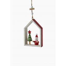 Ornement maison en bois avec père noël et sapin - Beige clair - Unique - Monoprix