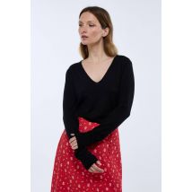 Pull col v uni - Noir - S - Femme - Monoprix