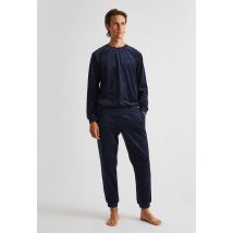 Pyjama en velours manches longues et pantalon - Bleu foncé - XXL - Homme - Monoprix