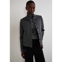 Manteau court à motifs chevron contenant de la laine - Gris foncé - 44 - Femme - Monoprix Premium