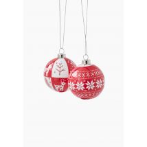 Lot de 2 minis boules en papier décors, 5.5cm - Rouge - Unique - Monoprix