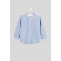 Chemise col tunisien unie en lin - Bleu clair - 36 mois - Bébé - Monoprix Premium