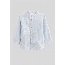 Chemise col mao rayée contenant du lin - collection cérémonie - Bleu foncé - 24 mois - Bébé - Monoprix Premium