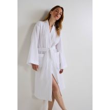 Peignoir long nid d'abeille contenant du coton bio - Blanc - S - Femme - Monoprix