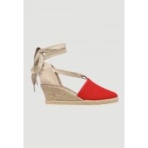 Sandales compensées en toile à lacets - Rouge - 36 - Femme - Monoprix Femme
