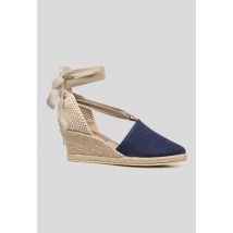 Sandales compensées en toile à lacets - Bleu foncé - 36 - Femme - Monoprix Femme