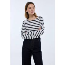 T-shirt manches longues rayé en coton bio - Bleu foncé - XS - Femme - Monoprix