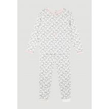 Pyjama long imprimé chat en velours en coton bio - Beige Ecru - 8 ans - Enfant Fille - Monoprix