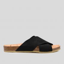 Sandales croisées, croûte de cuir responsable - Noir - 37 - Femme - Monoprix Premium
