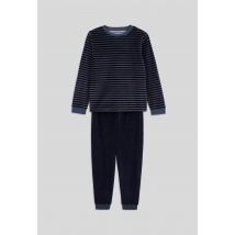 Pyjama long marinière en velours, bio - Bleu - 6 ans - Enfant Garçon - Monoprix